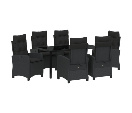 Juego de comedor de jardín de 7 piezas  con cojines negros de poliratán
