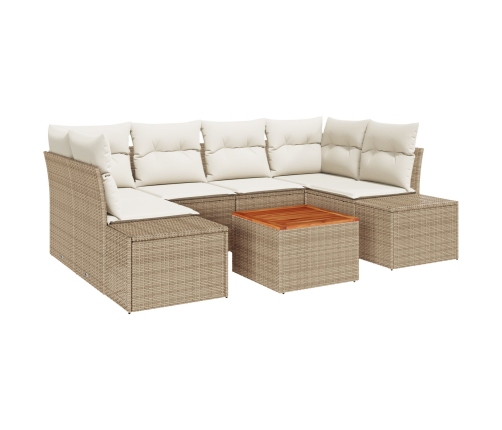 Conjunto de Sofá de Jardín  de 7 Piezas con Cojines Beige de Poliratán Acacia