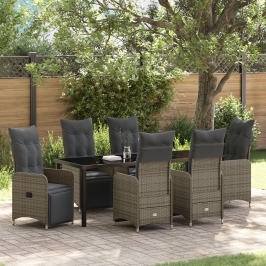 Conjunto de comedor de jardín de 7 piezas con cojines beige de poliratán.