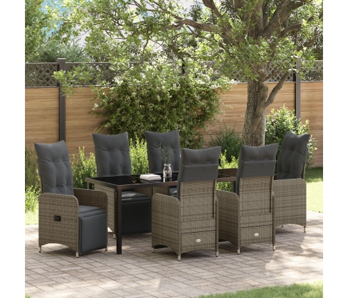 Conjunto de comedor de jardín de 7 piezas con cojines beige de poliratán.