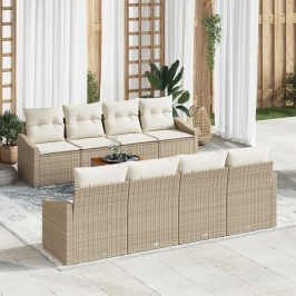 Juego de Sofá de Jardín de 7 Piezas con Cojines Beige Ratán Polímero Acacia