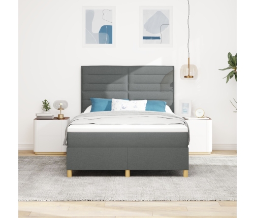 Cama con somier y colchón & LED Gris Oscuro 140x200 cm Tela