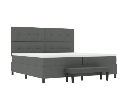 Cama con somier de  con colchón y banco gris oscuro 200x200 cm tela