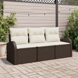 Set de Sofá de Jardín de 3 Piezas con Almohadillas Marrón Poliratán