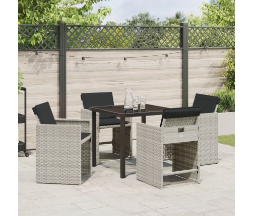 Set de Comedor de Jardín de 5 Piezas  con Cojines Gris Claro Poliratán