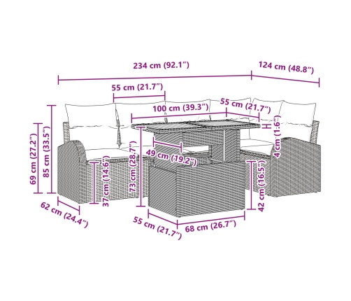 Conjunto de Sofá de Jardín  Set de 6 Gris