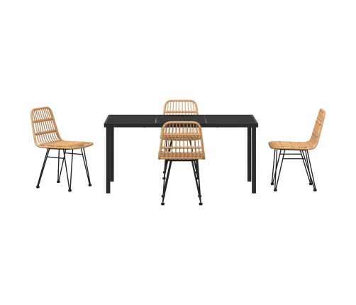 Conjunto de Comedor Jardín de 5 Piezas Marrón Ratán Poliéster