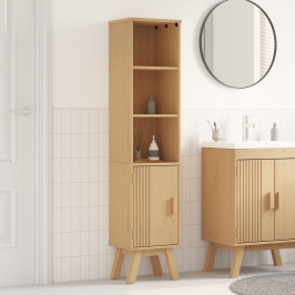 gabinete de baño  marrón 35x30x159 cm de madera maciza de pino