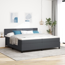 Cama con Box Spring  con Colchón Gris Oscuro Tejido de corduroy