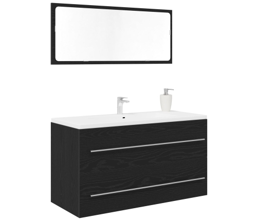 Mueble de lavabo con espejo de roble negro 90x45x1,5 cm de madera elaborada