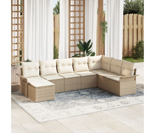 Set de sofá de jardín de 8 piezas con cojines ratán beige