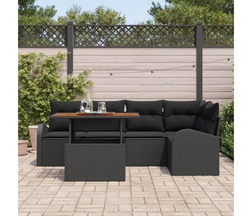 Conjunto de Comedor Jardín de 6 Piezas con Cojines Ratán Negro Acacia