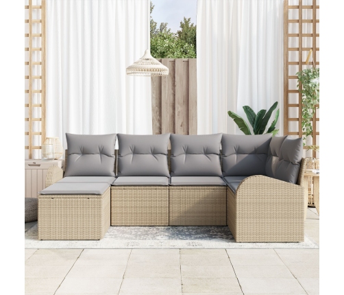 Conjunto de Sofás de Jardín de 6 Piezas con Cojines de Ratán Beige