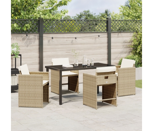 Set de comedor de jardín  de 5 piezas con cojines de poliratán beige