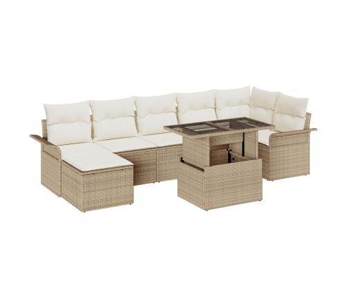 Conjunto de Sofá de Jardín de 8 Piezas con Cojines Beige Poliratán