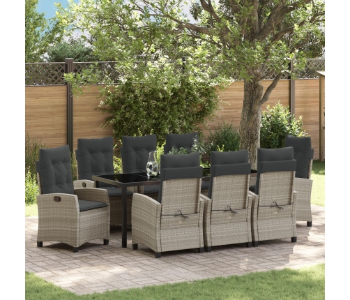 Conjunto de Comedor de Jardín de 9 Piezas con Cojines Gris Claro Poliratán