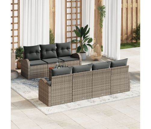 Conjunto de Sofá de Jardín de 8 Piezas con Cojines Gris Poliratán Acacia