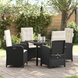 Set de comedor de jardín de 5 piezas con cojines Ratán negro