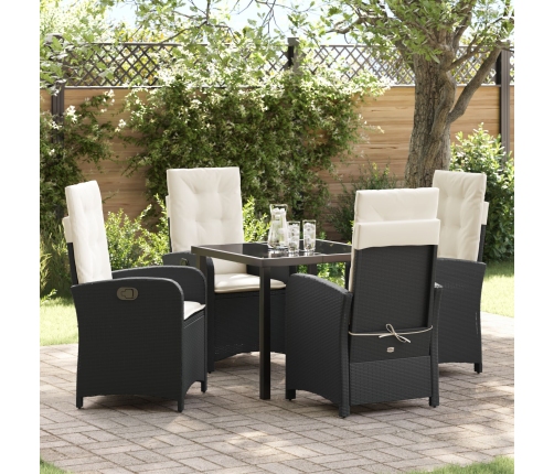 Set de comedor de jardín de 5 piezas con cojines Ratán negro