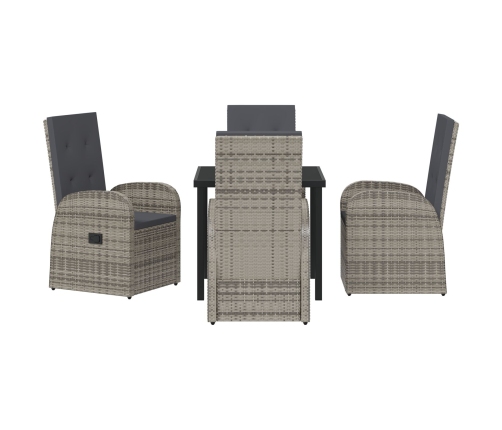 Set de Comedor de Jardín de 5 Piezas  con Cojines Ratán Poliéster Gris