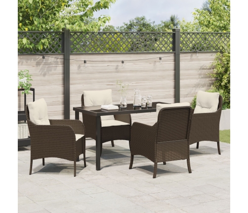 Set de comedor de jardín  de 5 piezas con cojines de poliratán marrón
