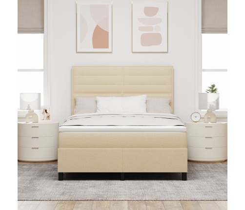 Cama Box Spring  con Colchón Crema 140x190 cm Tela