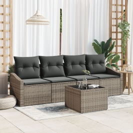 Conjunto de Sofá de Jardín de 5 Piezas con Cojines Gris Ratán Sintético