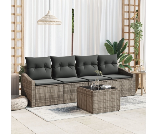 Conjunto de Sofá de Jardín de 5 Piezas con Cojines Gris Ratán Sintético