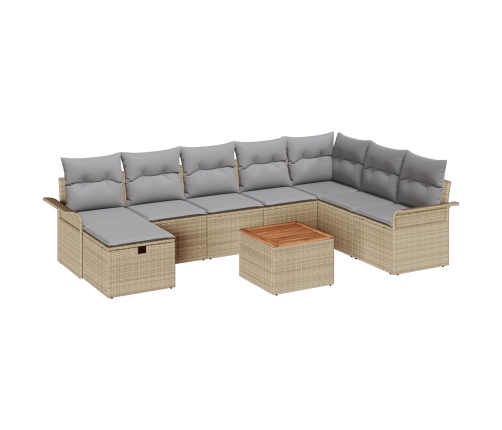 Conjunto de sofá de jardín de 9 piezas con cojines Beige de ratán sintético