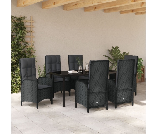 Set de Comedor de Jardín de 7 Piezas  Negro Rattan Versátil