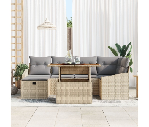 Juego de Sofá de Jardín 7 piezas con cojines Beige Poliratán