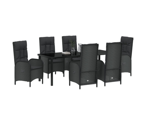 Set de comedor de jardín  7 piezas negro ratán polivalente