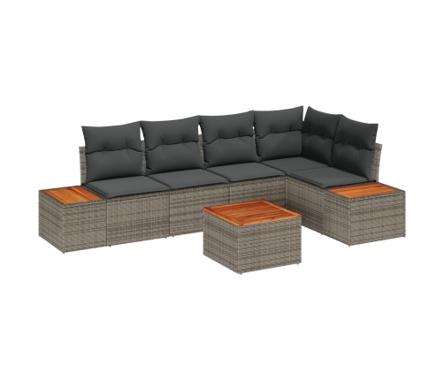 Conjunto de Sofá de Jardín de 6 Piezas con Cojines Gris Polirratán Acacia