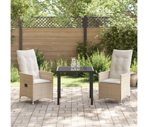 Set de Comedor de Jardín de 3 Piezas  con Cojines Beige Poliratán