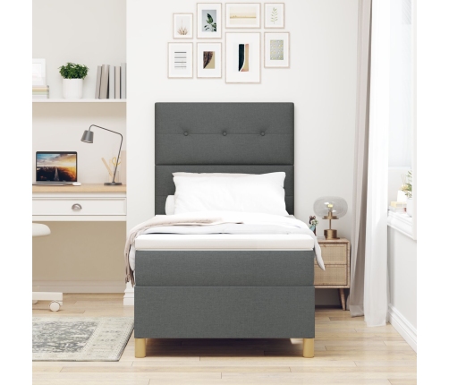 Cama con Box Spring y Colchón Gris Oscuro 100x200 cm Tela