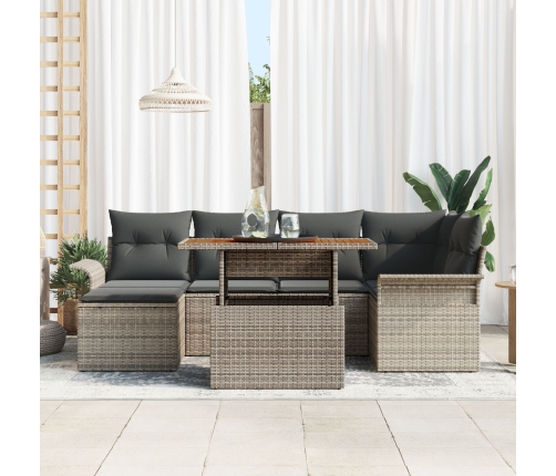 Conjunto de sofá de jardín  Set de 7 Gris Poliratán, acero, vidrio
