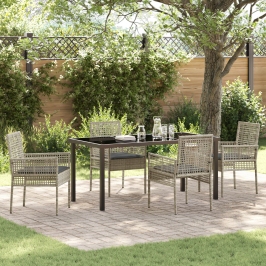 Conjunto de Comedor de Jardín de 5 Piezas con Cojines Gris Claro Poliratán
