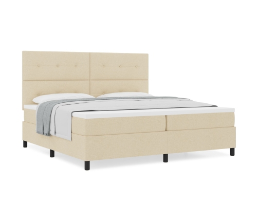 Cama de Box Spring con Colchón Crema 200x200 cm Tela