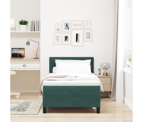 Cama Box Spring con Colchón  Verde Oscuro 90x200 cm Terciopelo