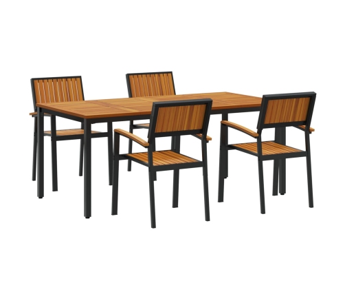 Conjunto de Comedor de Jardín de 5 Piezas Negro, Marrón Metal, Madera