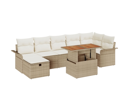 Set de sofá de jardín de 8 piezas con cojines beige de ratán sintético