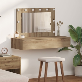 Mesa de tocador colgante  con luces LED en Roble Artisan