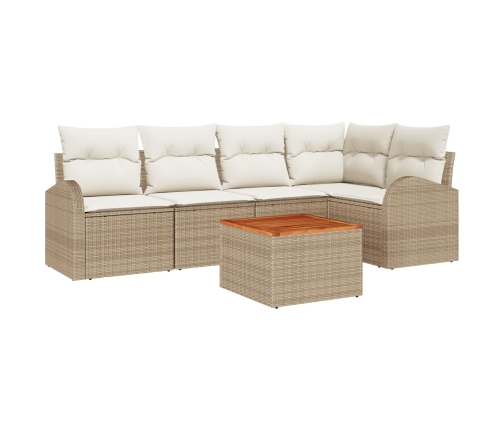 Conjunto de Sofás de Jardín  de 6 Piezas con Cojines Beige Poliratán Acacia