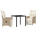 Juego de Comedor de Jardín de 3 Piezas  con Cojines Beige Poliratán