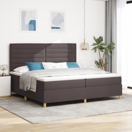 Cama con Box Spring  Marrón Oscuro 200x200 cm Tela