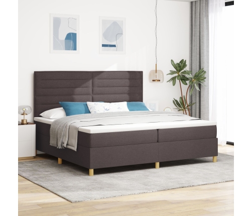 Cama con Box Spring  Marrón Oscuro 200x200 cm Tela