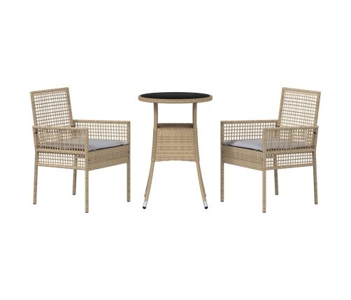 Juego de Comedor de Jardín Set de 3 Beige Mimbre, Vidrio Duradero