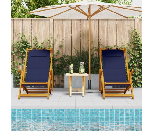 Sillas de Playa Plegables  2 pcs Azul Madera Maciza de Acacia y Textileno