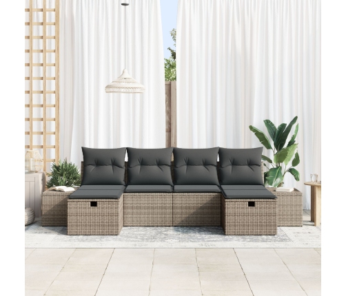 Conjunto de Sofás de Jardín  de 6 Piezas con Cojines Gris de Ratán PE