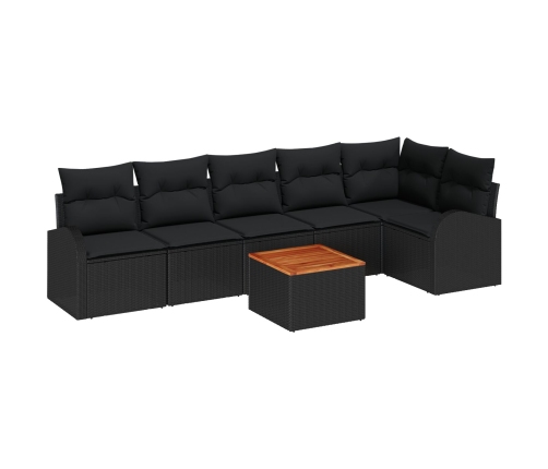 Conjunto de Sofás de Jardín de 7 Piezas con Cojines Negro Poliratán Acacia